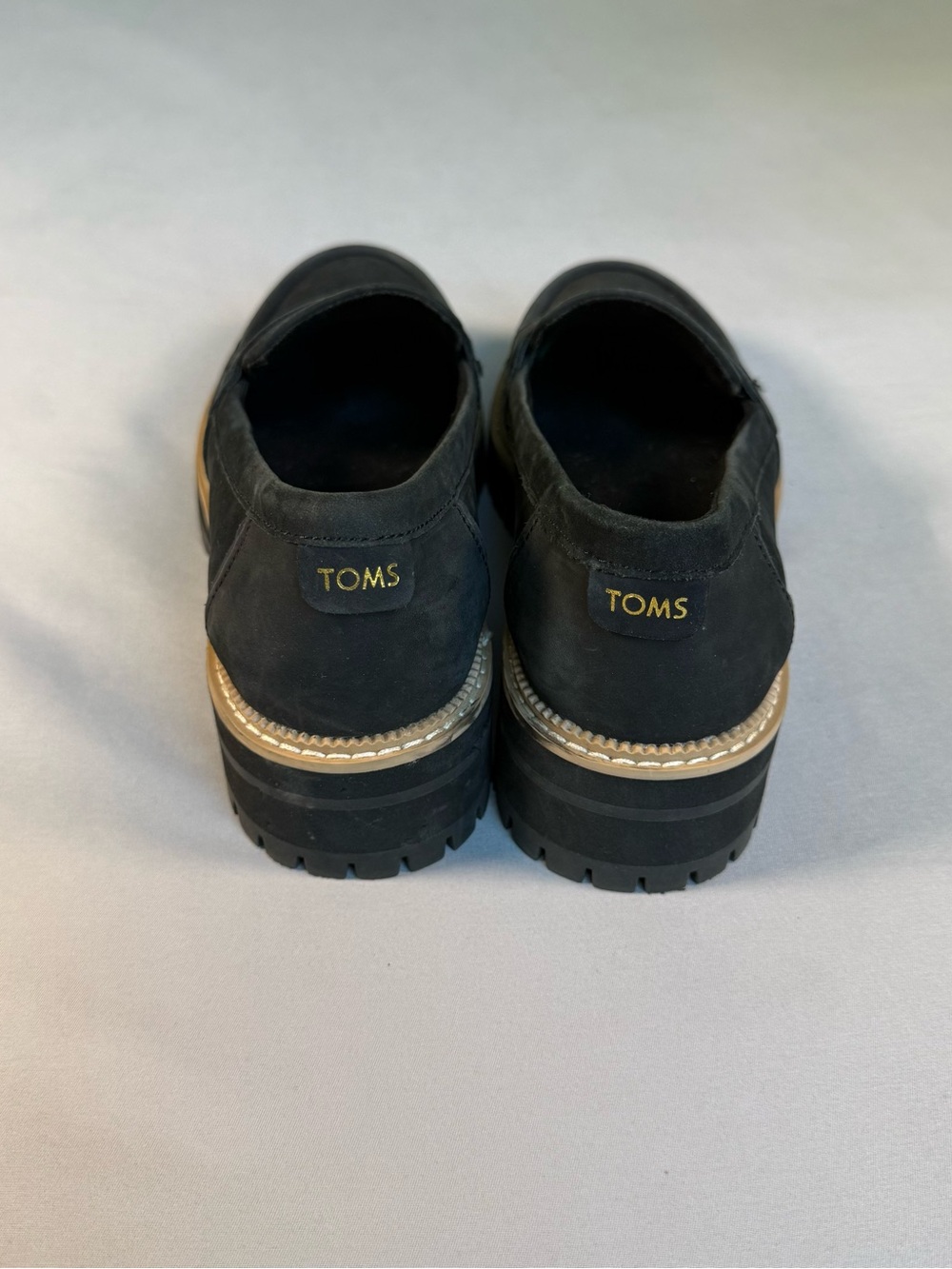 Toms Black Suede Lug Sole Penny Loafers - Picture 4 of 7